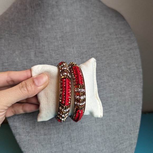 Hyderabad India Red Gold Glass Bangles 6pc - Picture 11 of 11